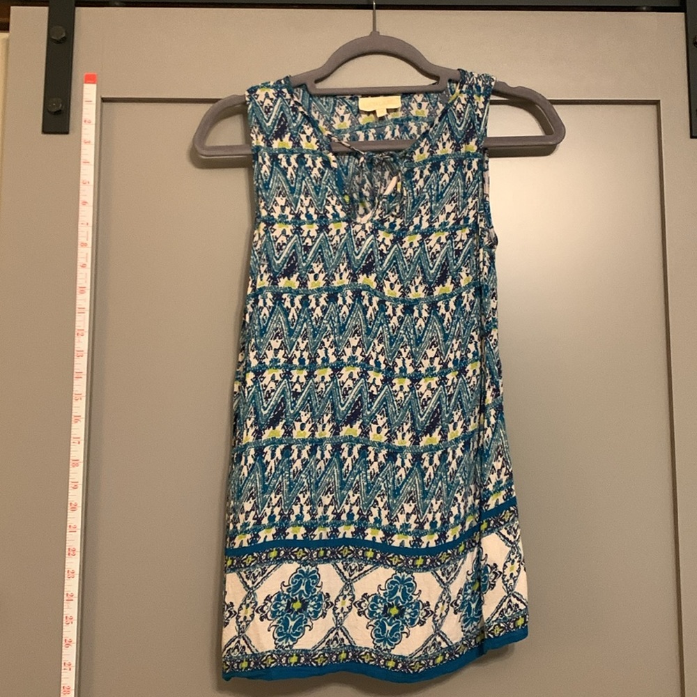 Lucy + Laurel Anthropologie Chevron Boho Blue and Green Tank Top Blouse